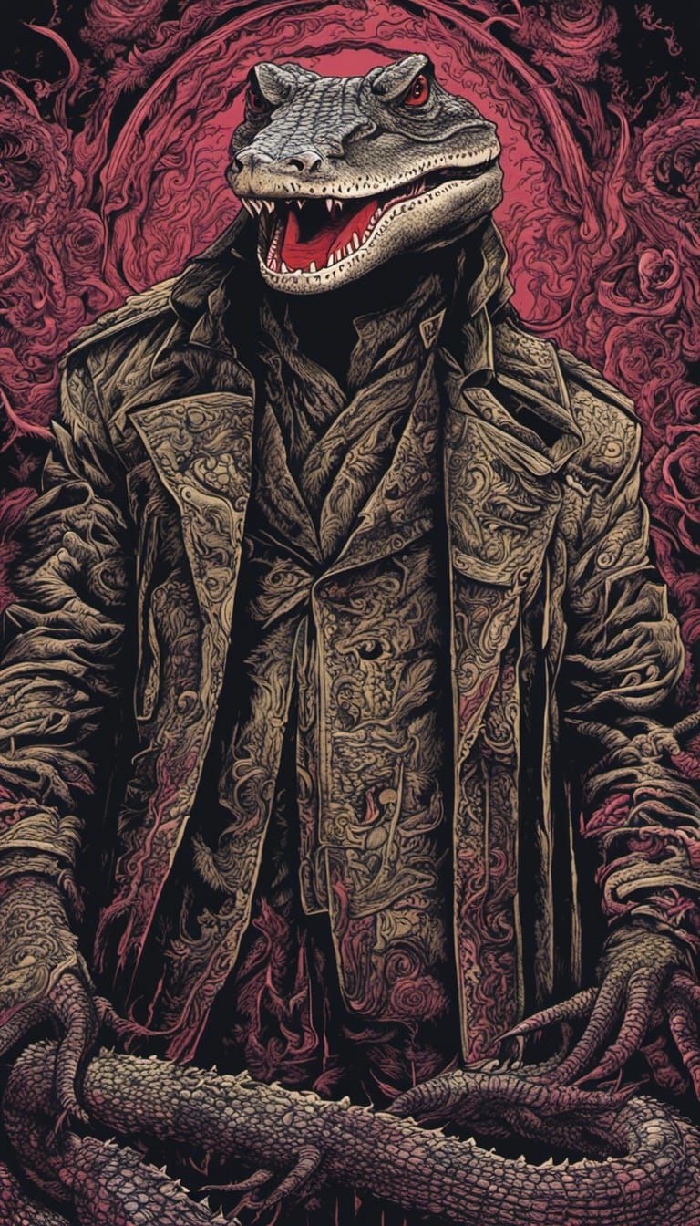 Croc monster in trench coat