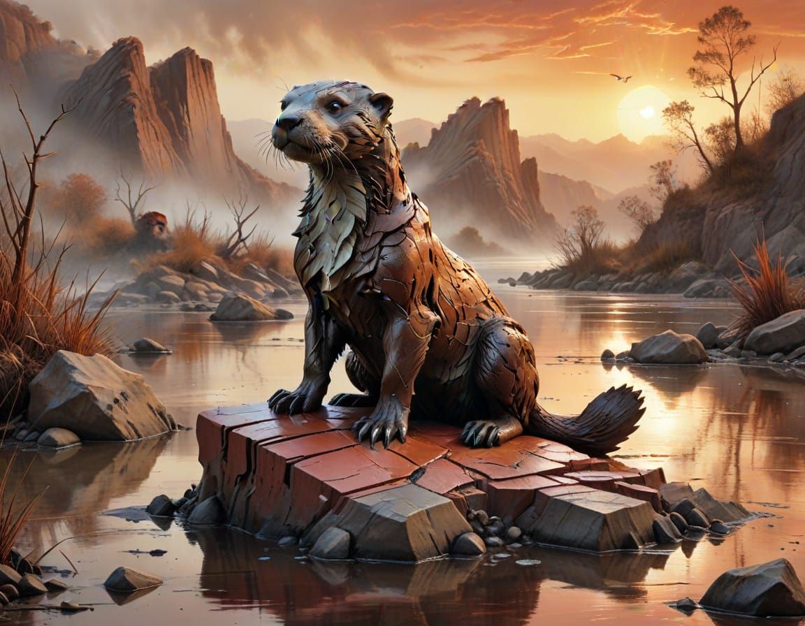 Otter in a Shattered Clay River Habitat