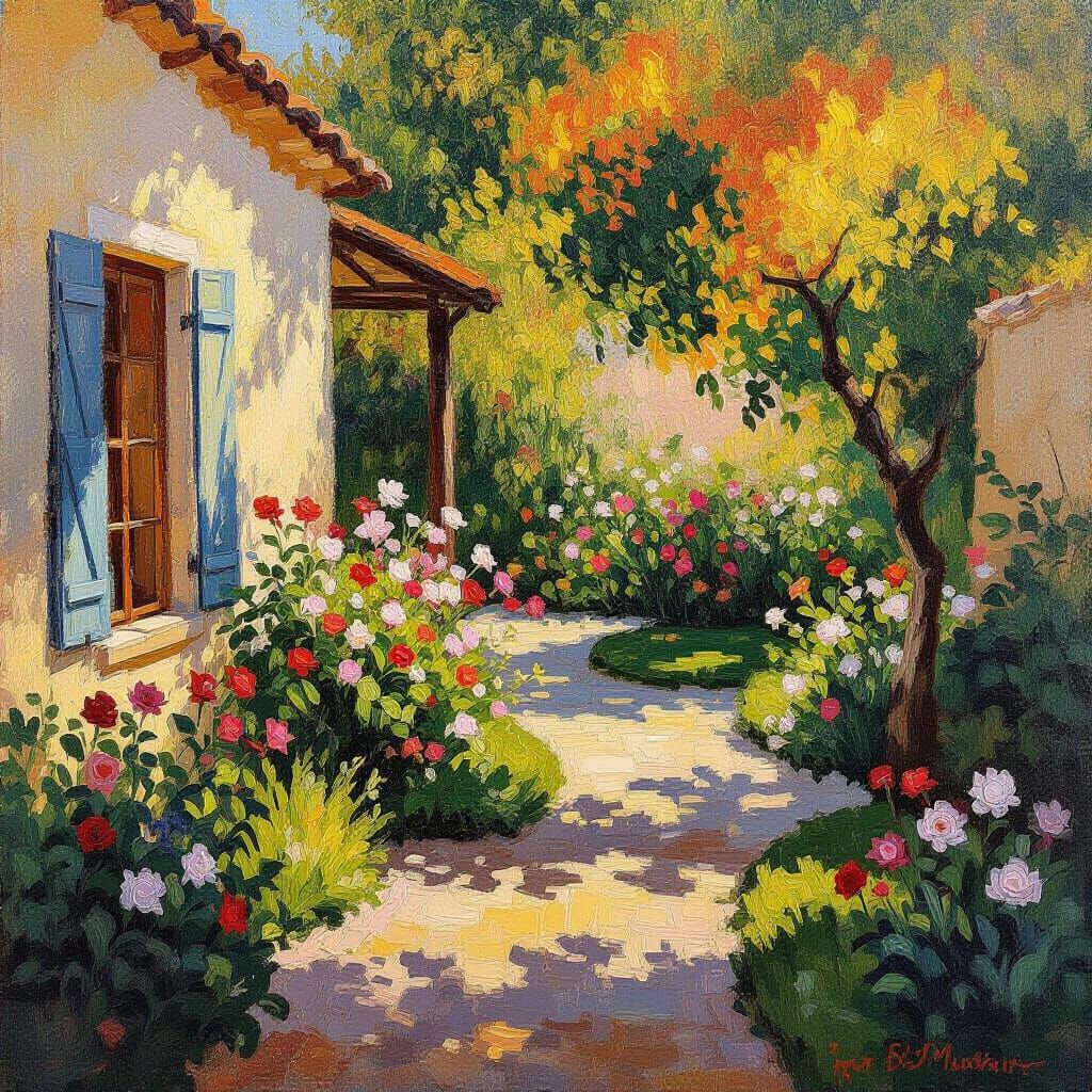 Impressionistic Garden Villa with Blooming Flowers