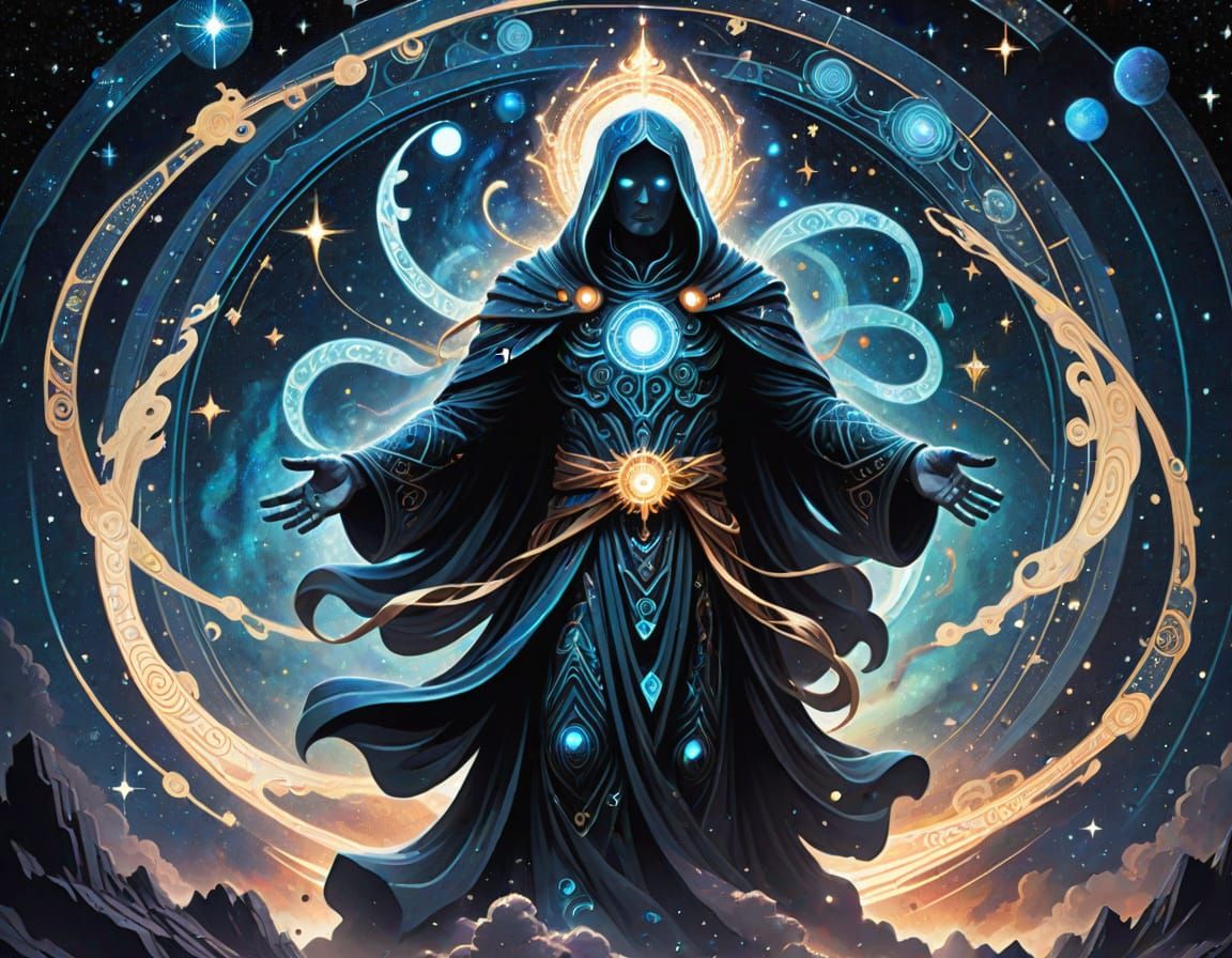 Forgotten Deity Awakens in Cosmic Void, Comic Art Style