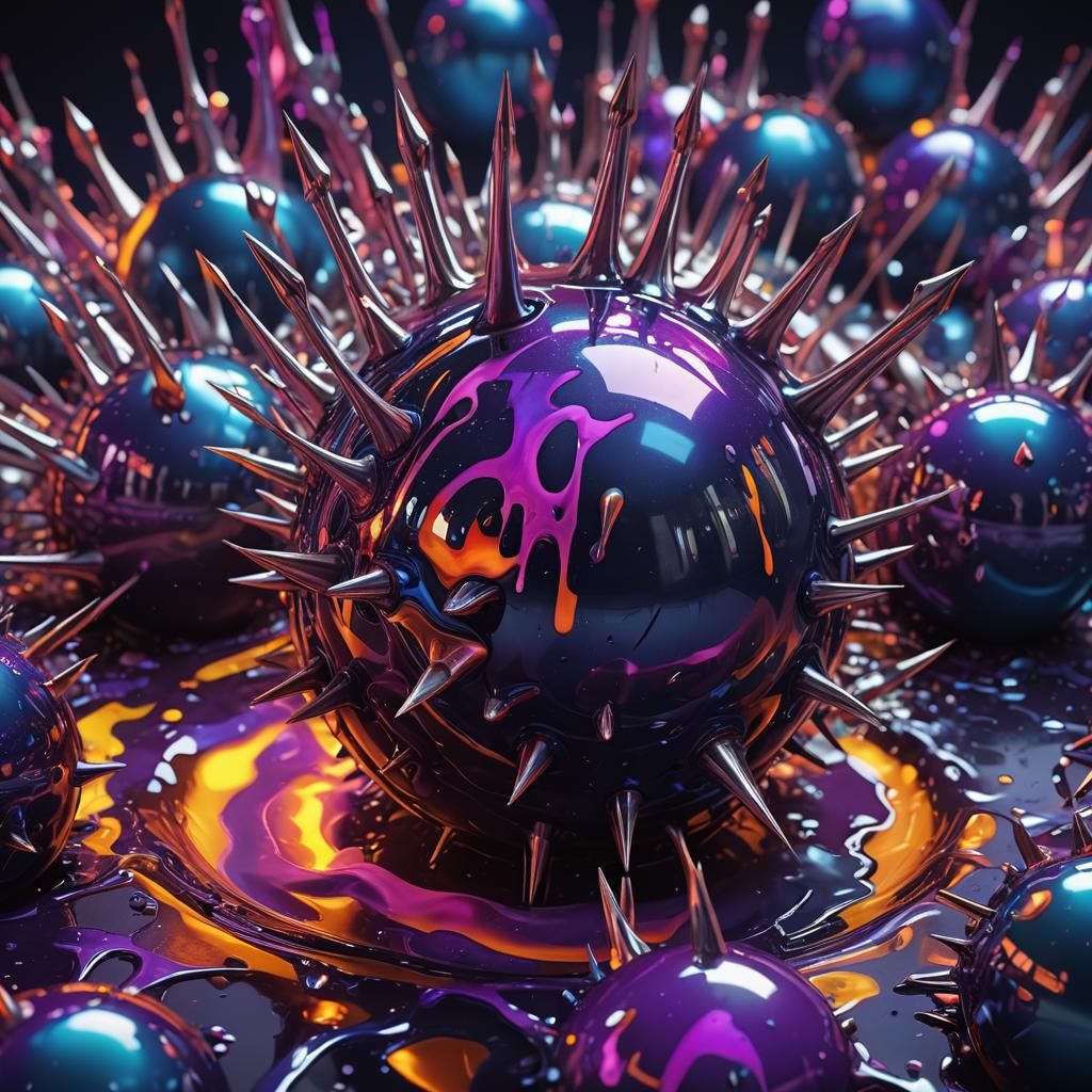 Surreal Melting Spiked Bowling Ball in Macro Close-Up
