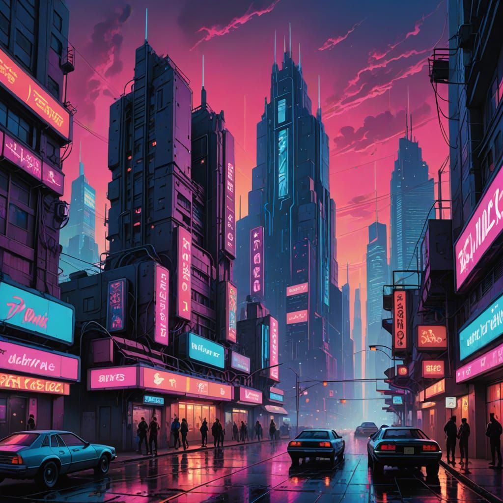 Retro-Futuristic Metropolis Neon Cityscape