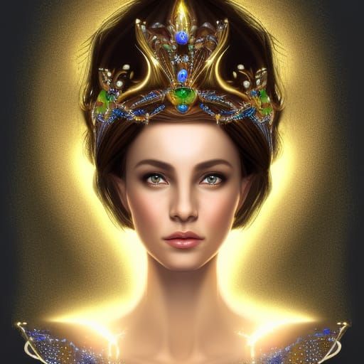 Detailed Portrait of a Fae Queen in Golden Light
