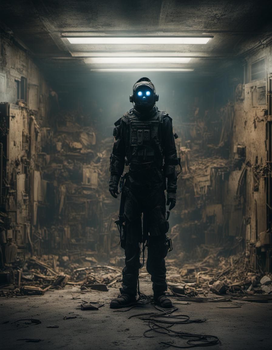 Menacing AI Entity in Dystopian Studio Photograph