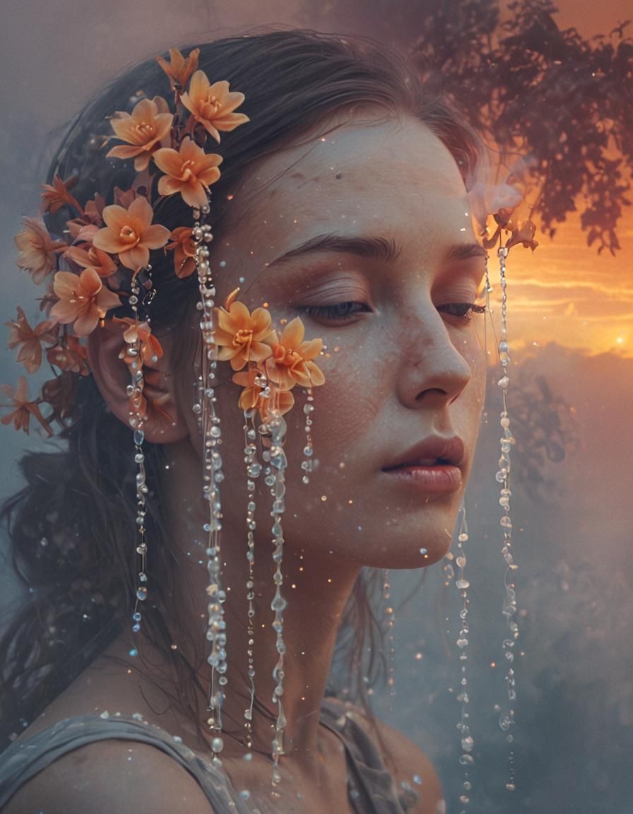 Eternal Dreams: Double Exposure Bioluminescent Pearl Waterfa...