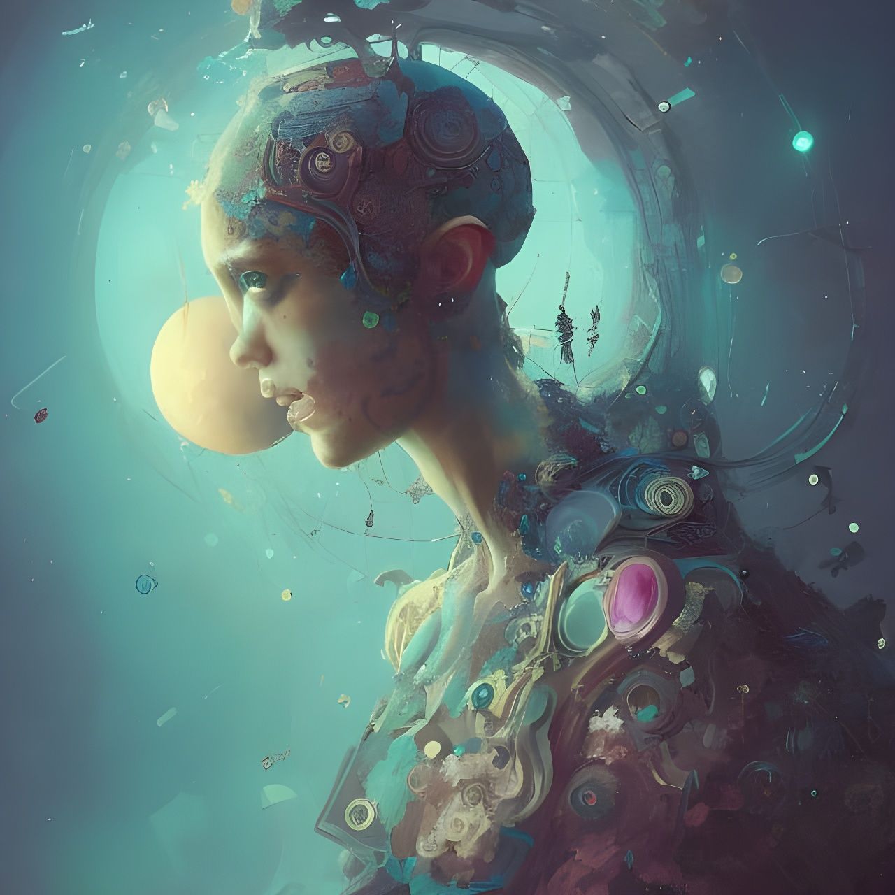 Anthropomorphic Planet Neptune Portrait in Fantasy Art Style