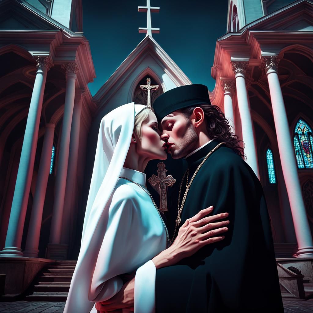 Passionate Kiss Before a Psychedelic Church