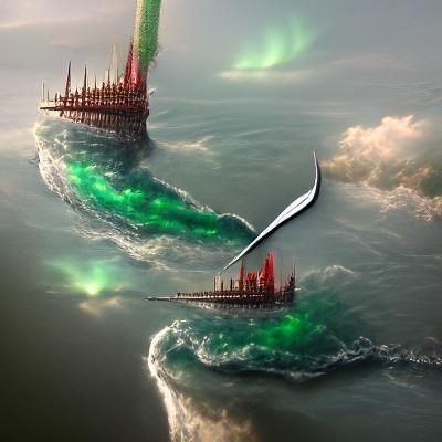Emerald Trident Pierces Ocean Heart: Matte Painting