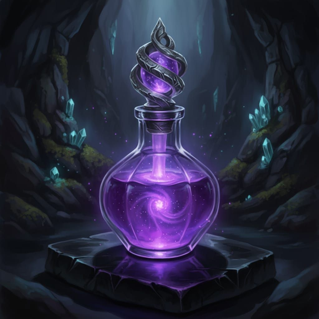 Bioluminescent Potion Bottle on Stone