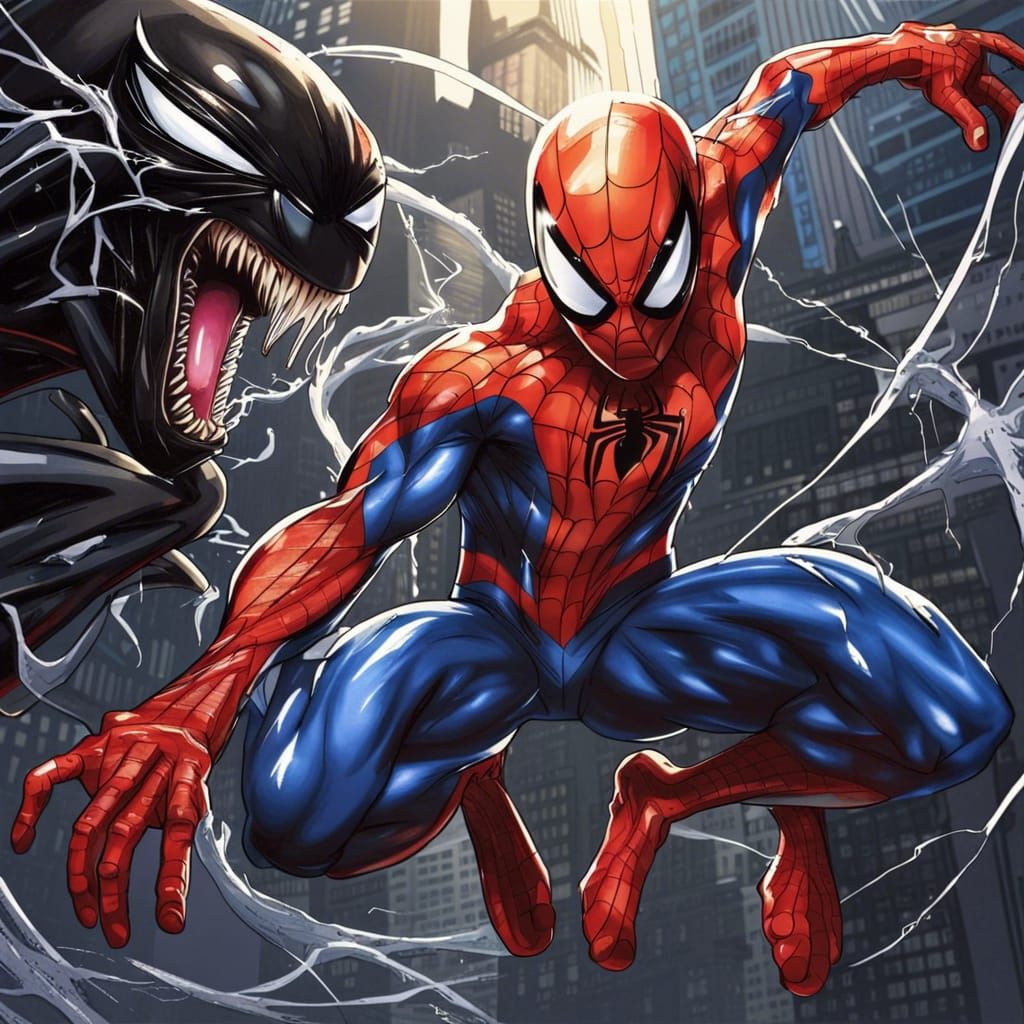 Spiderman Covered by Alien Symbiote, Anime Style