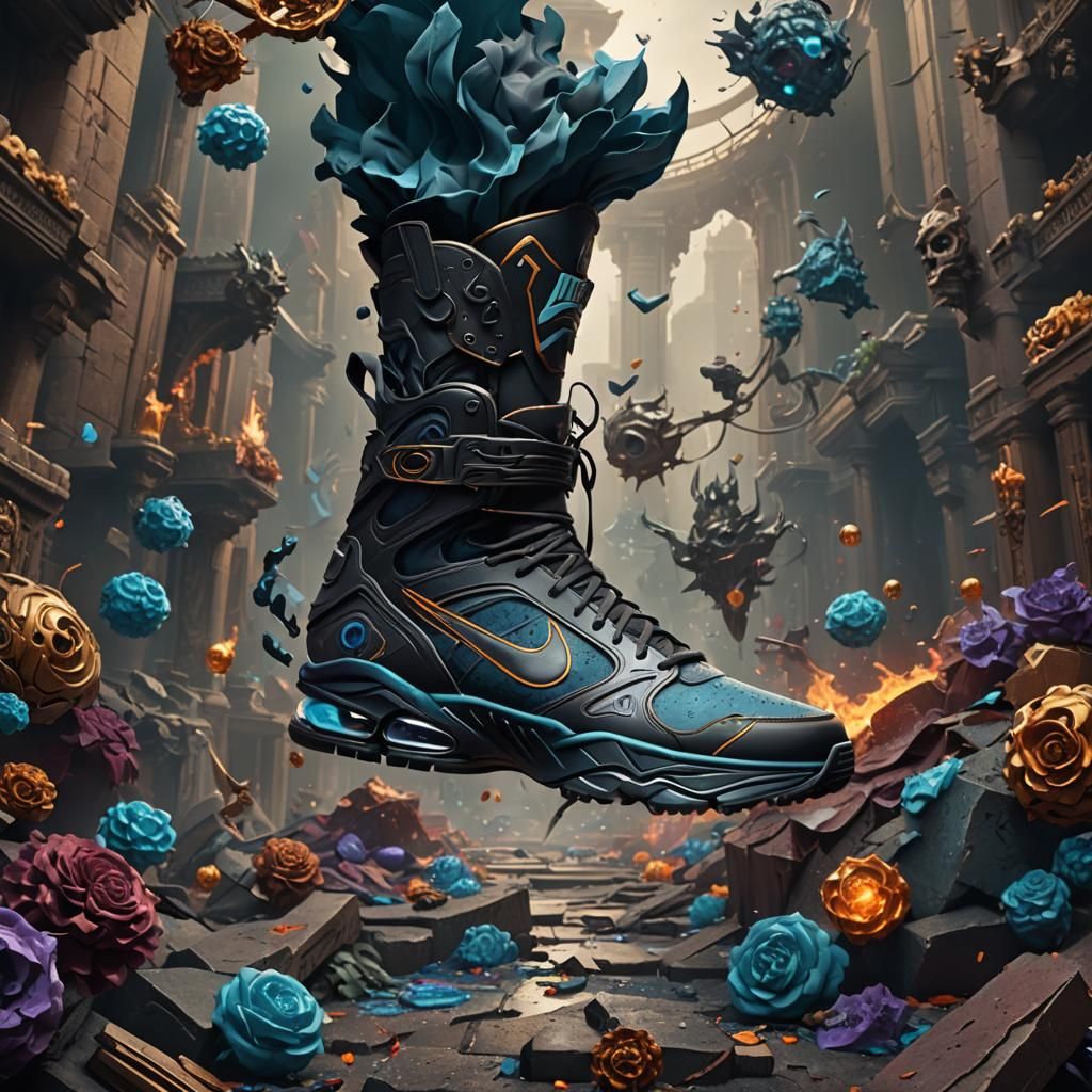 Hades Sporting Nike Shoes: Detailed Fantasy Art