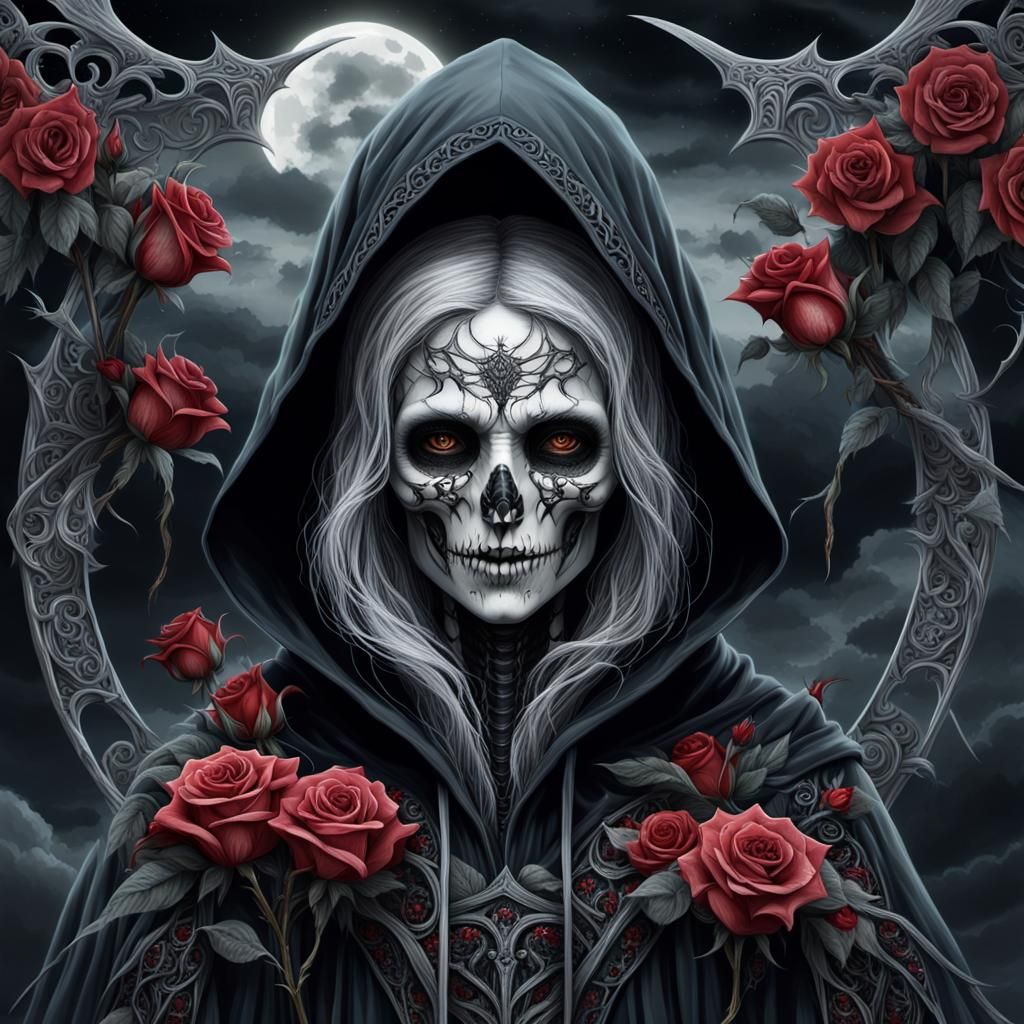 Ethereal Grim Reaper Portrait in Dark Surreal Art