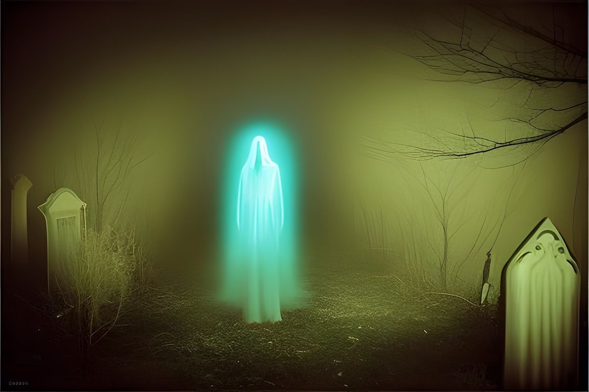 Bioluminescent Ghostly Wraith in Haunted Graveyard