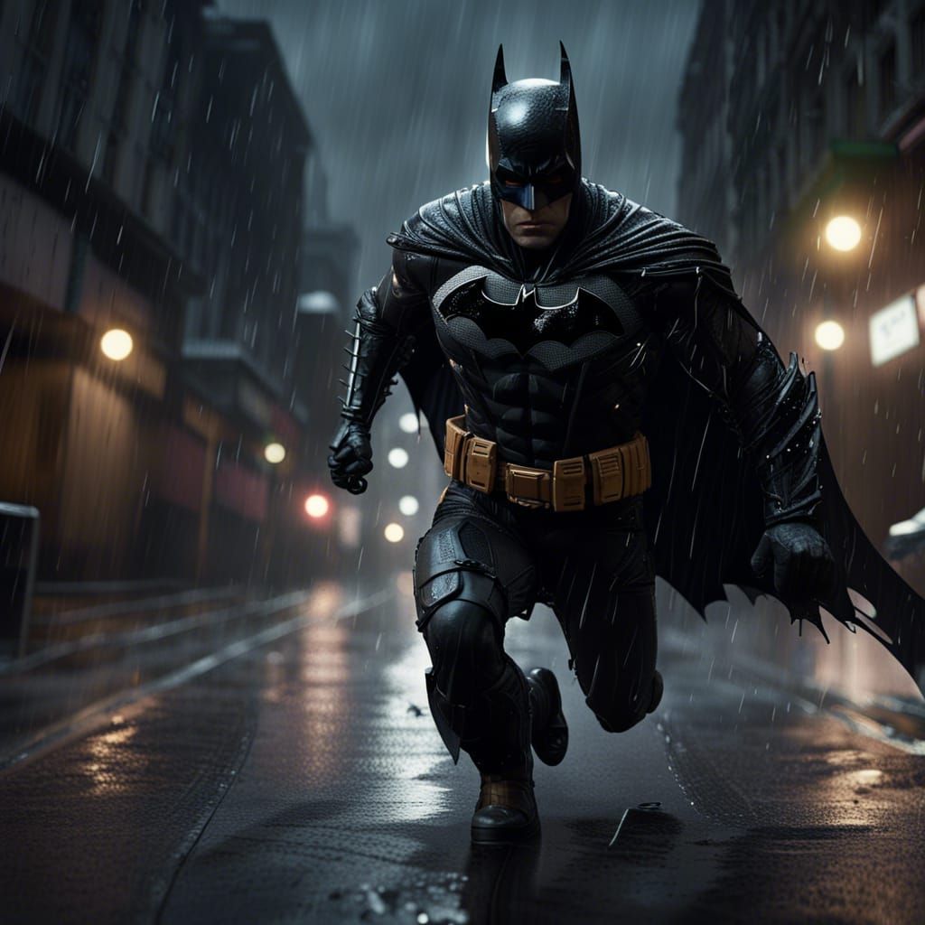 Batman Runs in Rain: Detailed Matte Painting