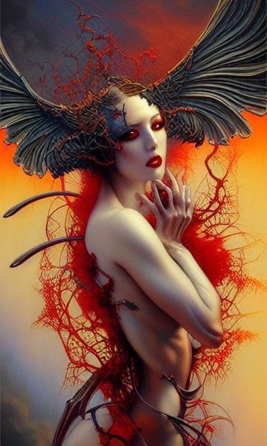 Sensual Succubus with Wings of Flesh Digital Painting