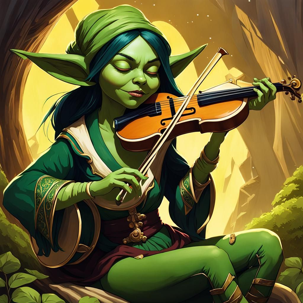 Goblin Bard Girl Playing Stringed Instrument