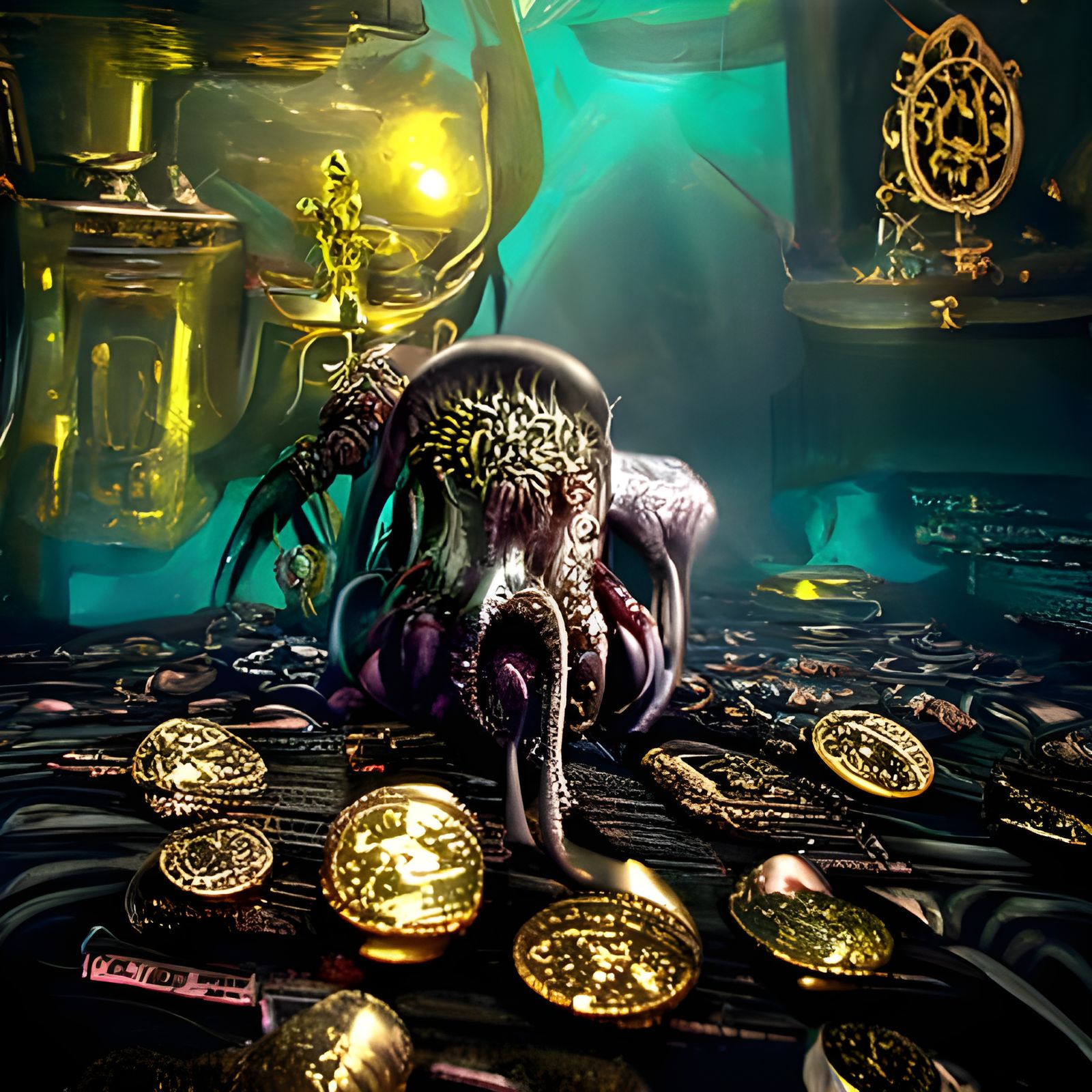 "Cthulhu Guarding a Pirate’s Treasure”