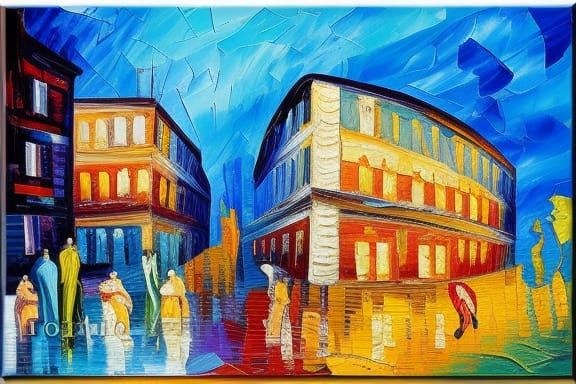 1600s opera theatre neo-impressionism expressionist style oil painting, smooth post-impressionist impasto acrylic painti...