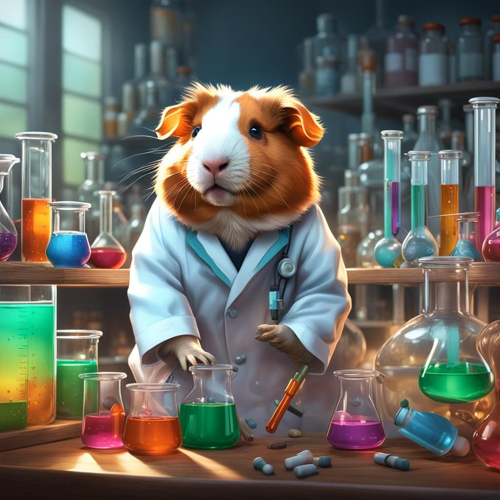 Guinea Pig Scientist Portrait in Hyperdetailed Style