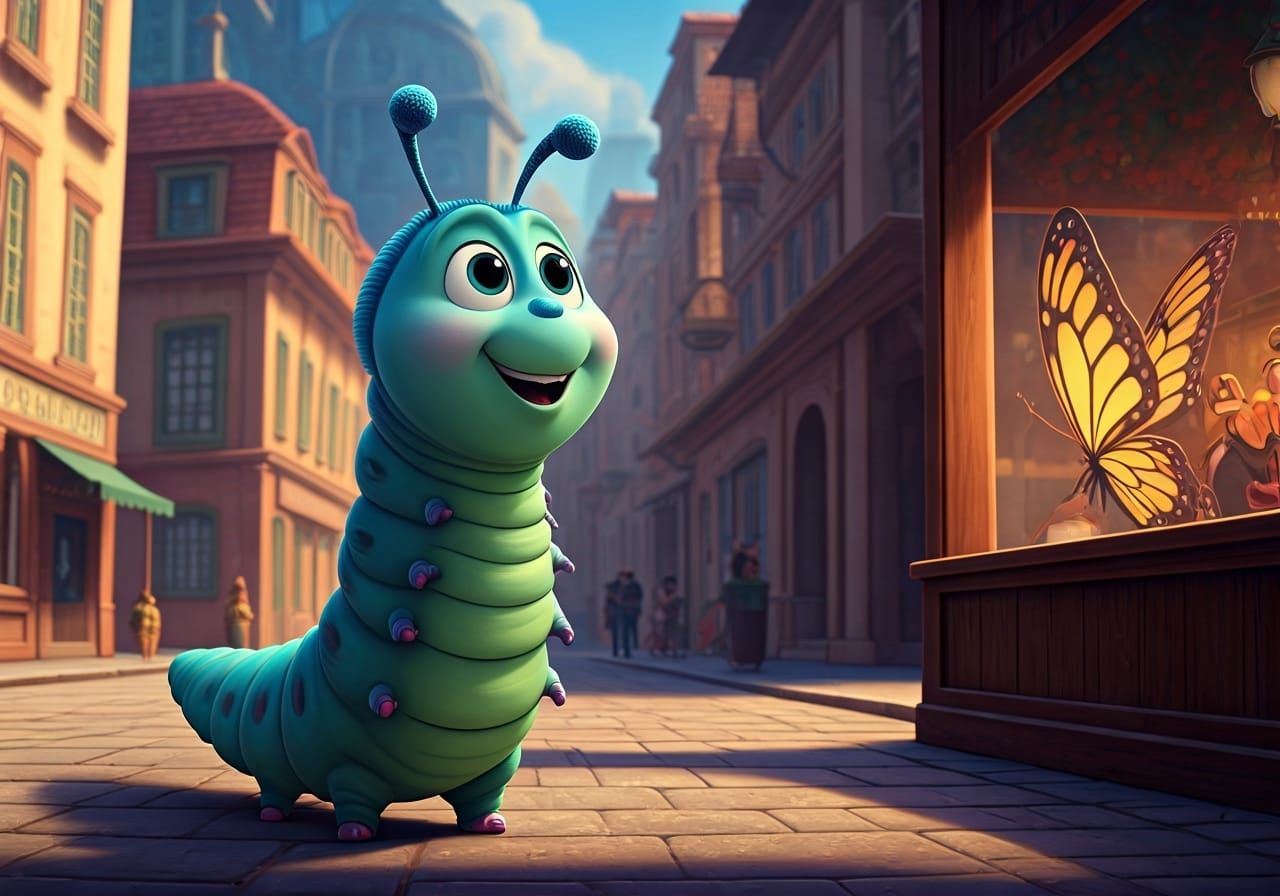 Caterpillar's Dream: Stylized 3D Render in Disney Style