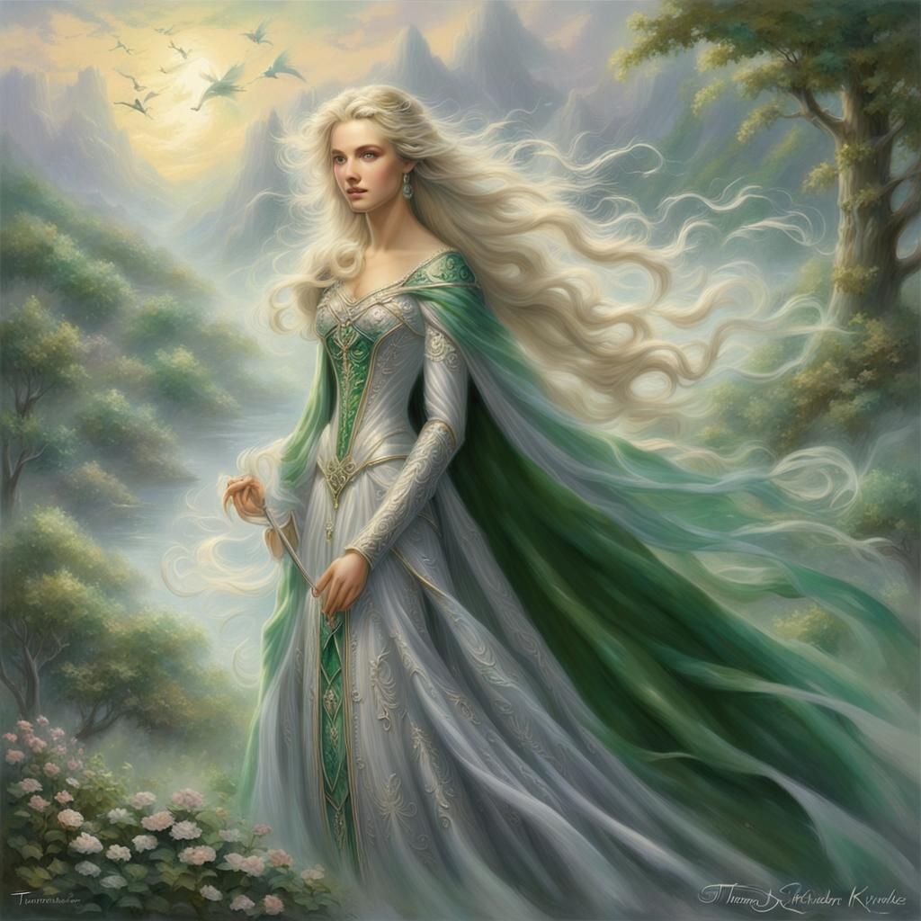 Ethereal Lady of the Wind in Silver and Green
