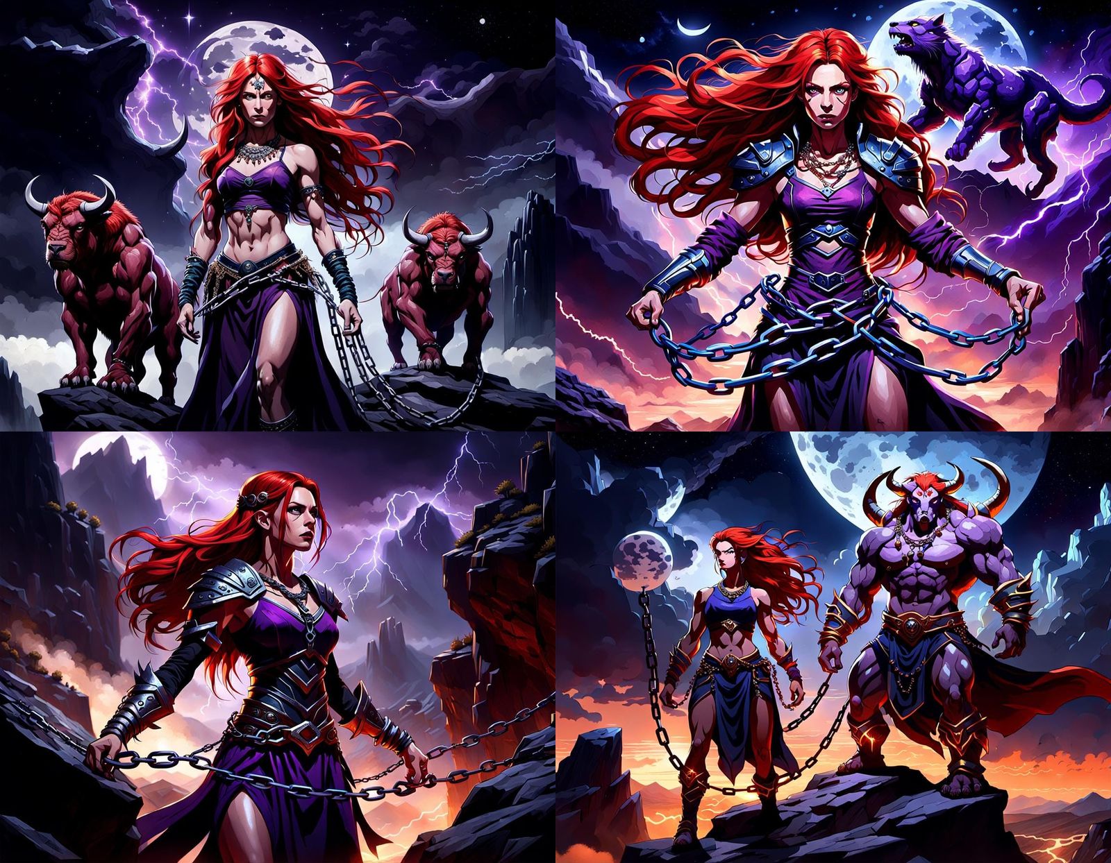 Fantasy Warrior Empowered by Minotaur Allies in Cyberpunk St...