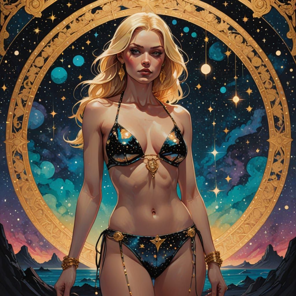 Glamorous Celestial Goddess in Vibrant Nebula