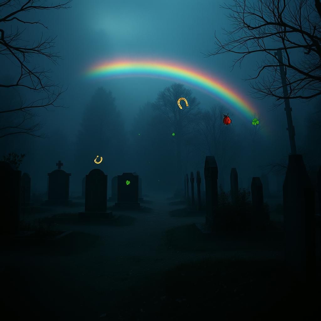 Ethereal Rainbow Over Haunted Graveyard at Dusk