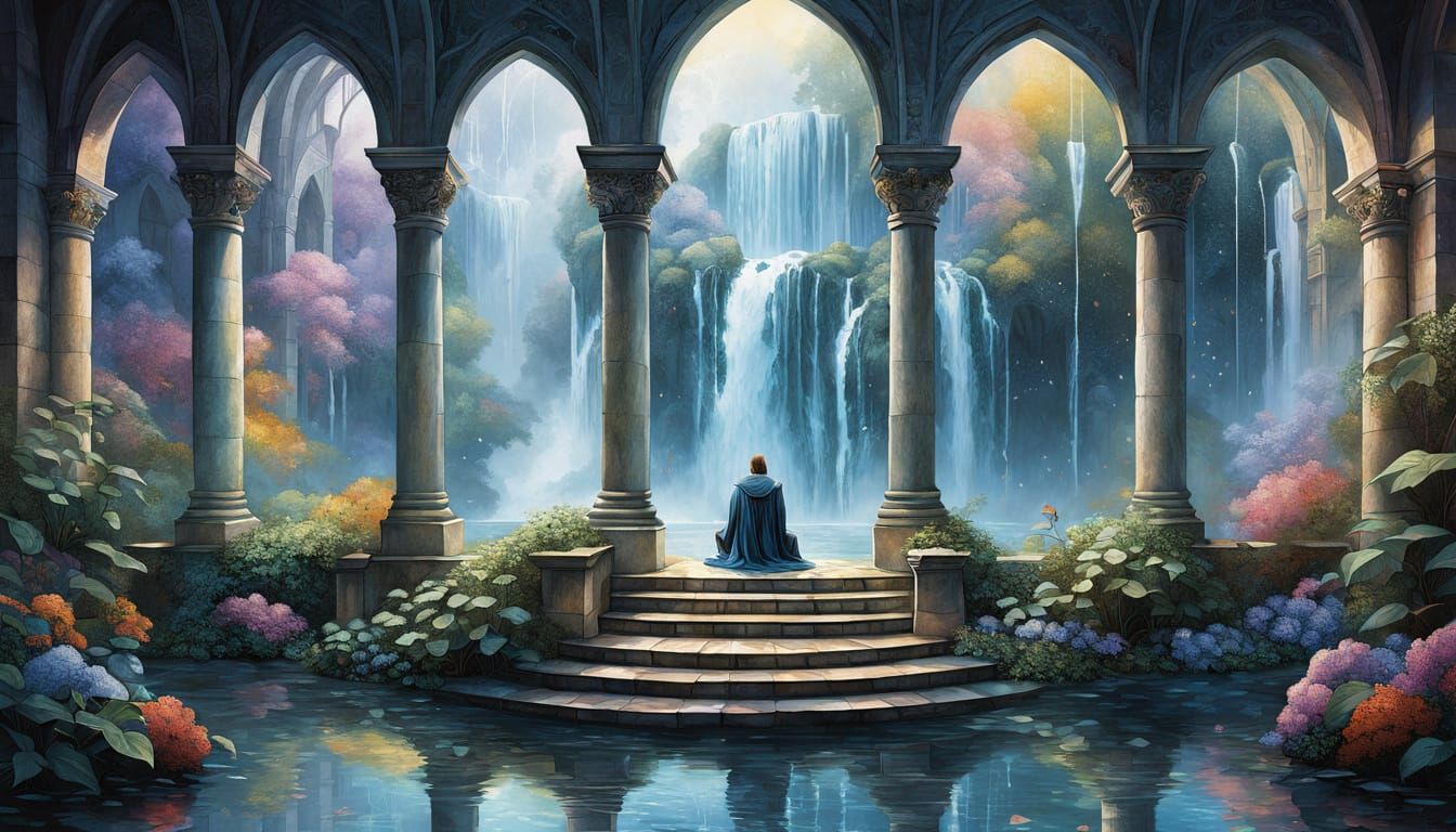 Elf King in Gothic Hall with Ethereal Mist