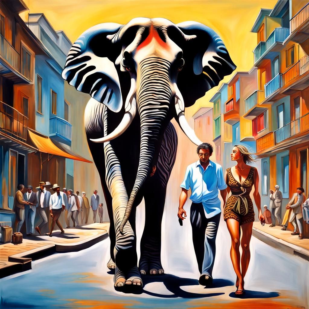 Elephant and Zebra in Salvador Dali Style