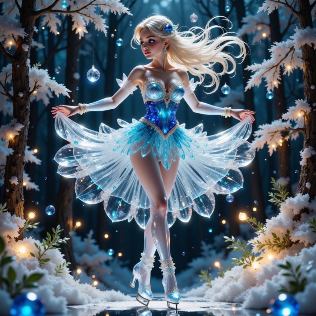 Crystal Glass Woman in Winter Wonderland