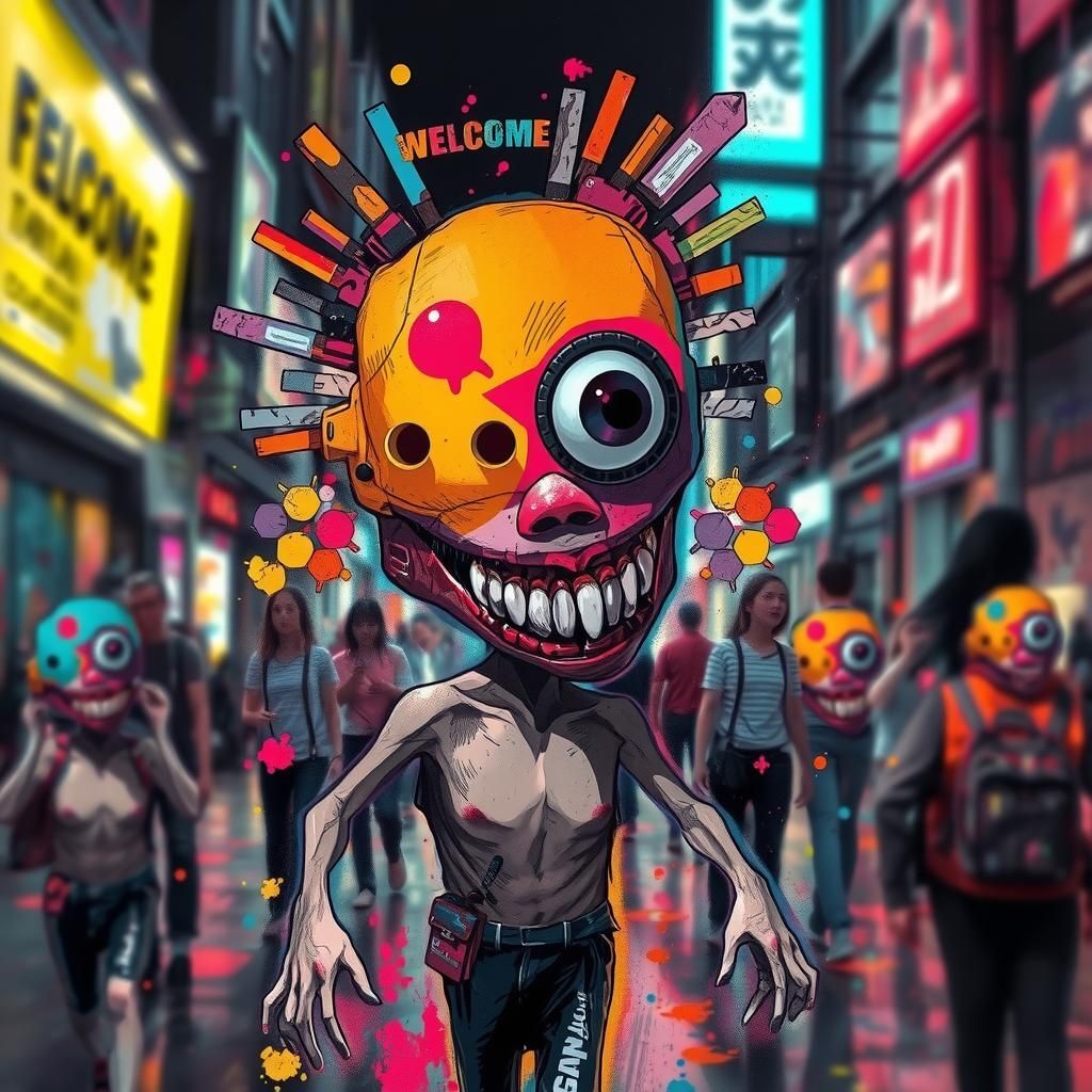 Distorted Figure in Dystopian Street Scene, Impasto Style