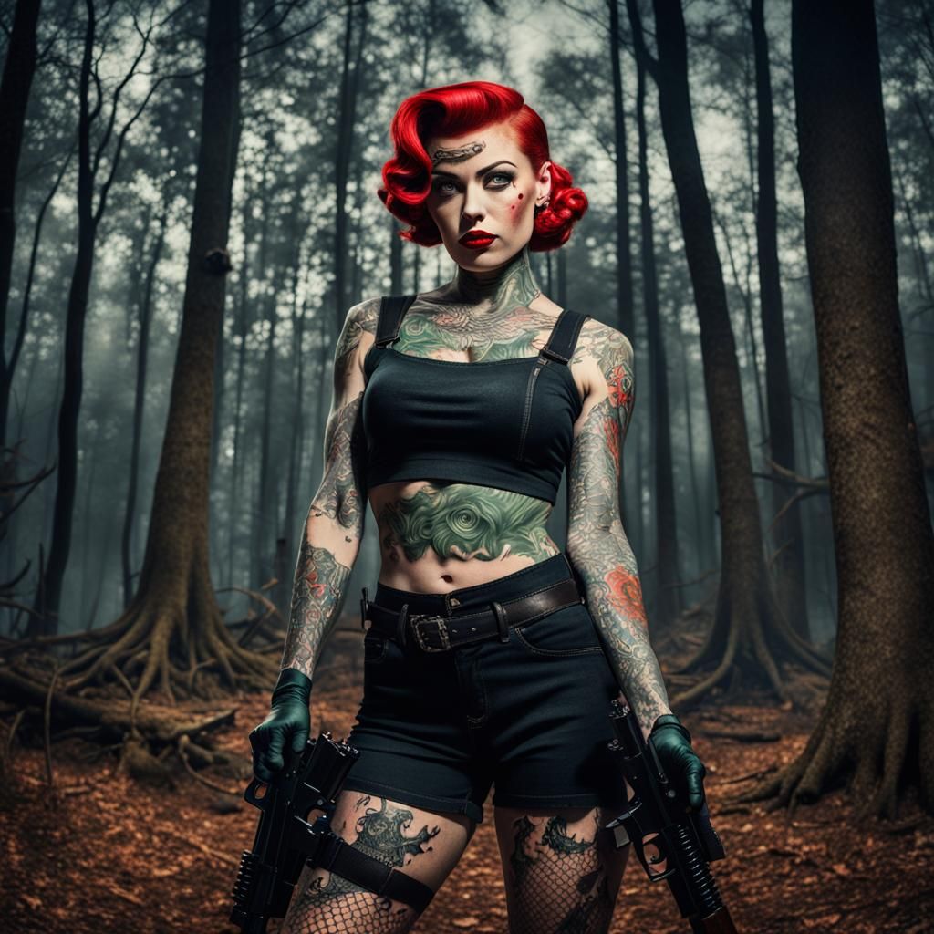 Tattooed Pinup Guns in Haunted Forest