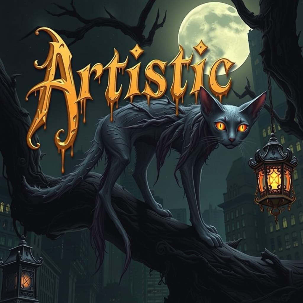 Text that says, "Artistic" in a 3D bold, dripping fantasy ho...