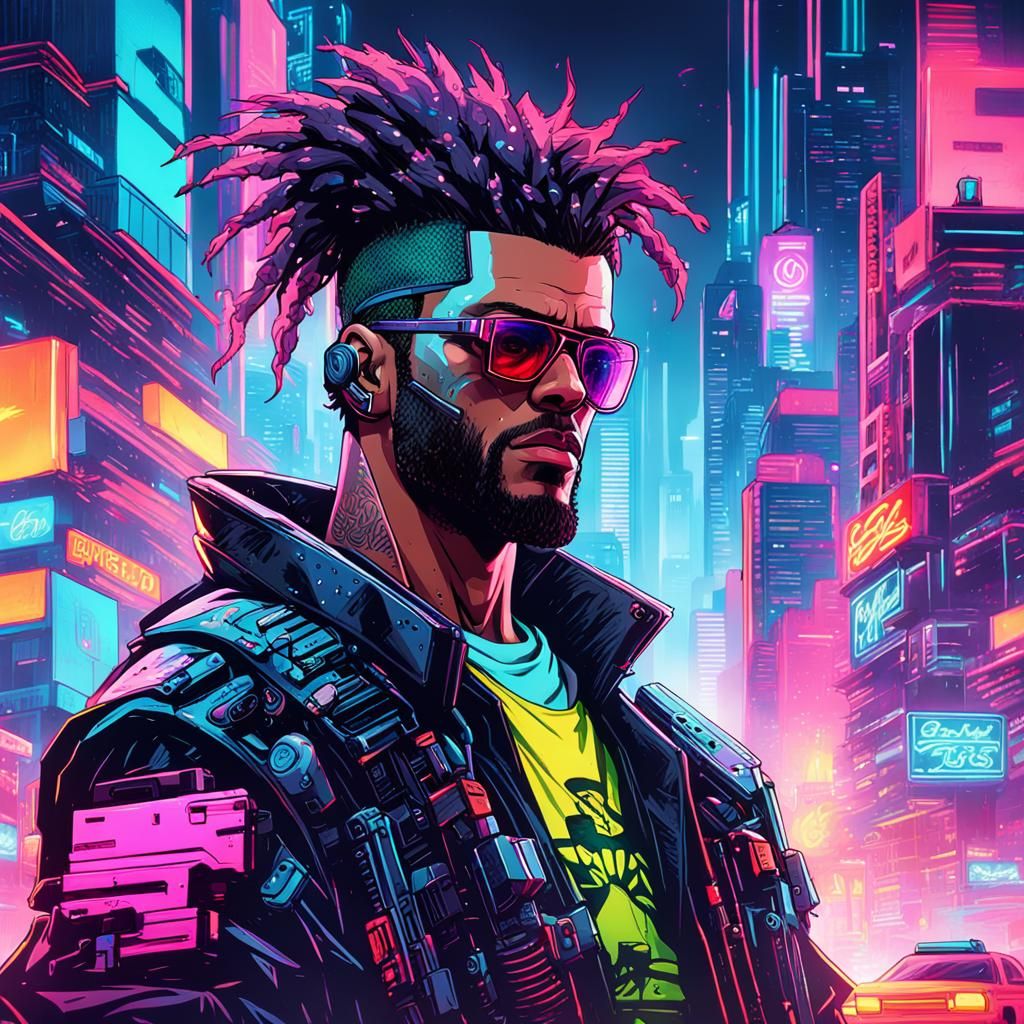 Cyberpunk Killer in Neon Miami: 8K Portrait
