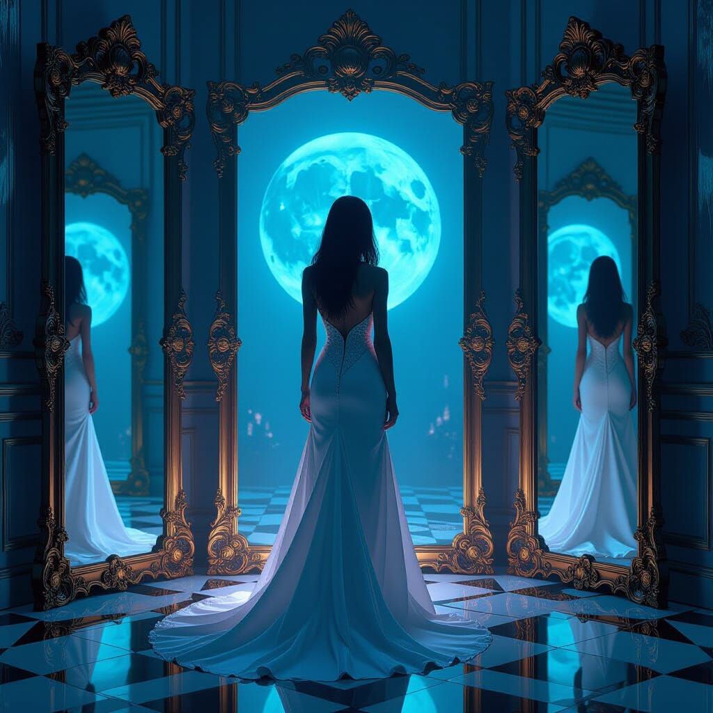 Fearful Symmetry: Woman in Infinite Mirror Reflections