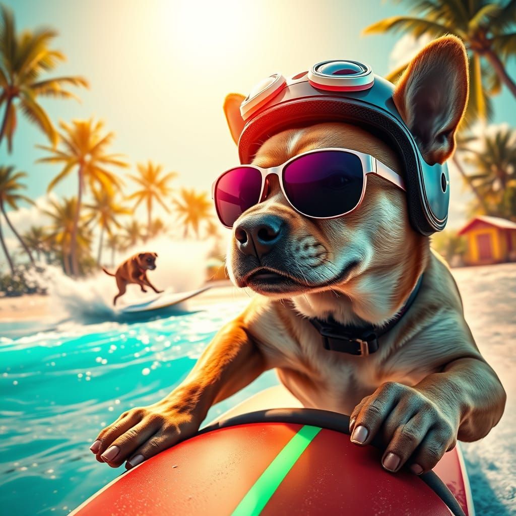 Determined Dog Skater Rides Beach Skateboard