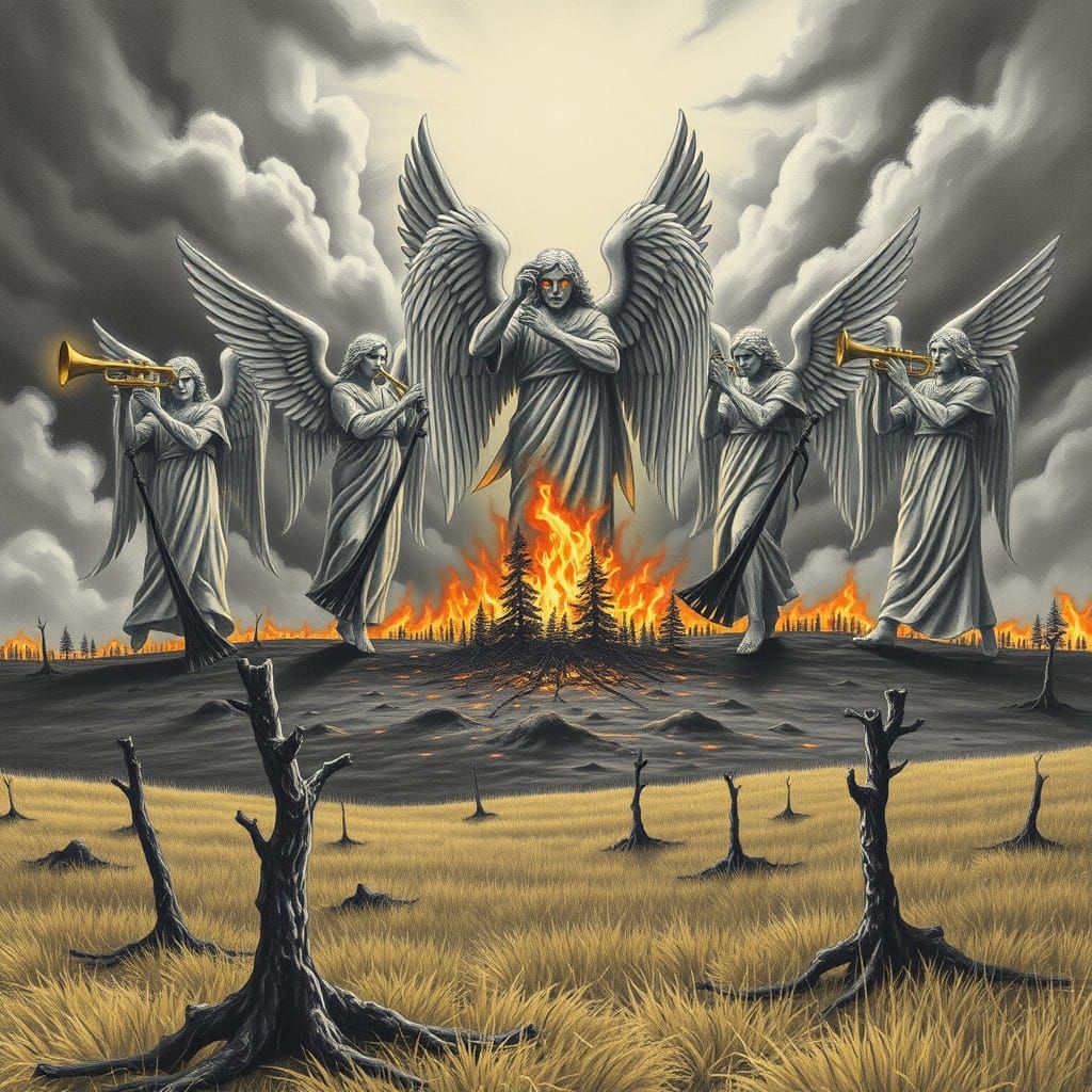 Apocalyptic Angels Unleash Hail and Fire on a Desolate Earth
