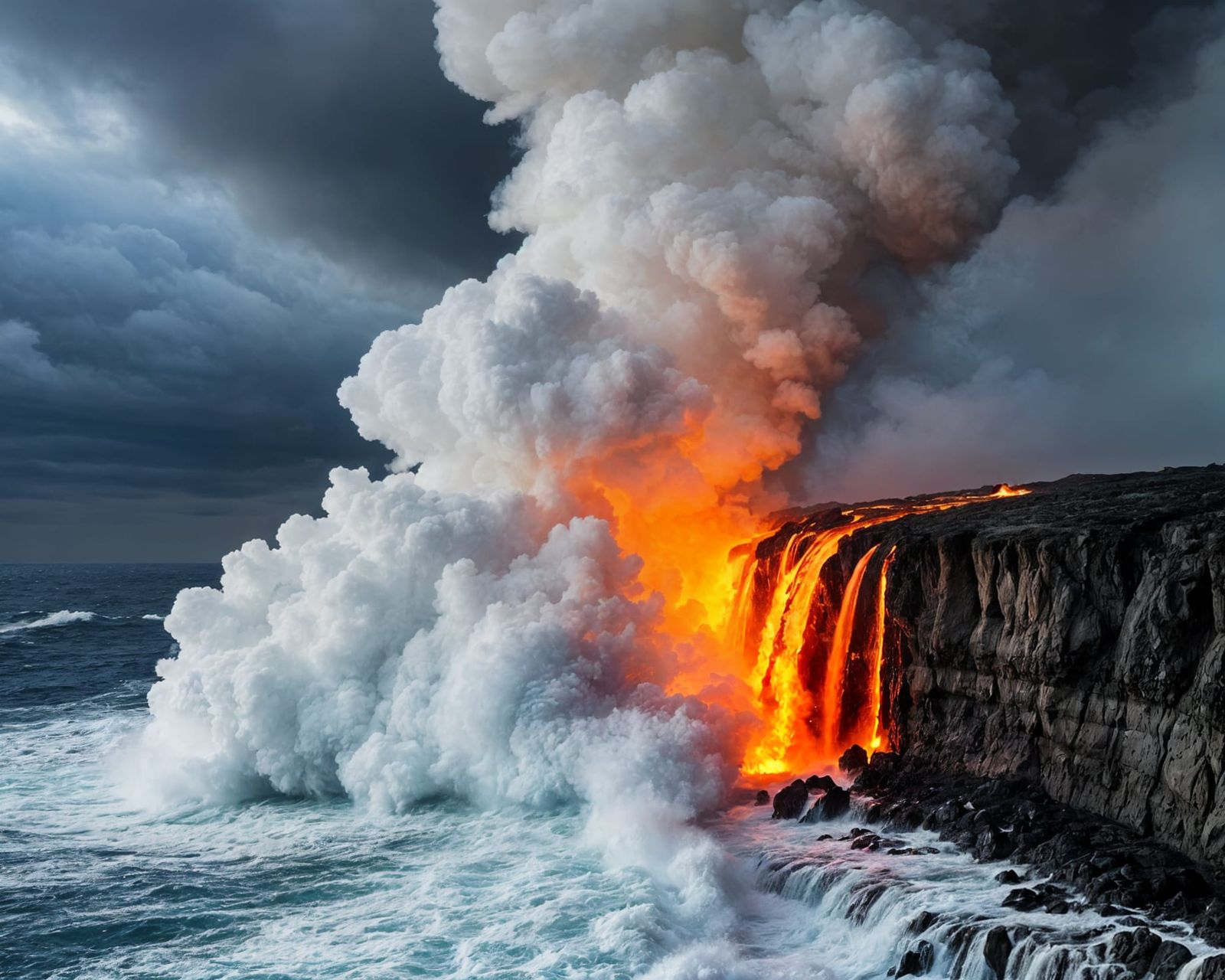 Fiery Lava Meets Turbulent Ocean Seascape