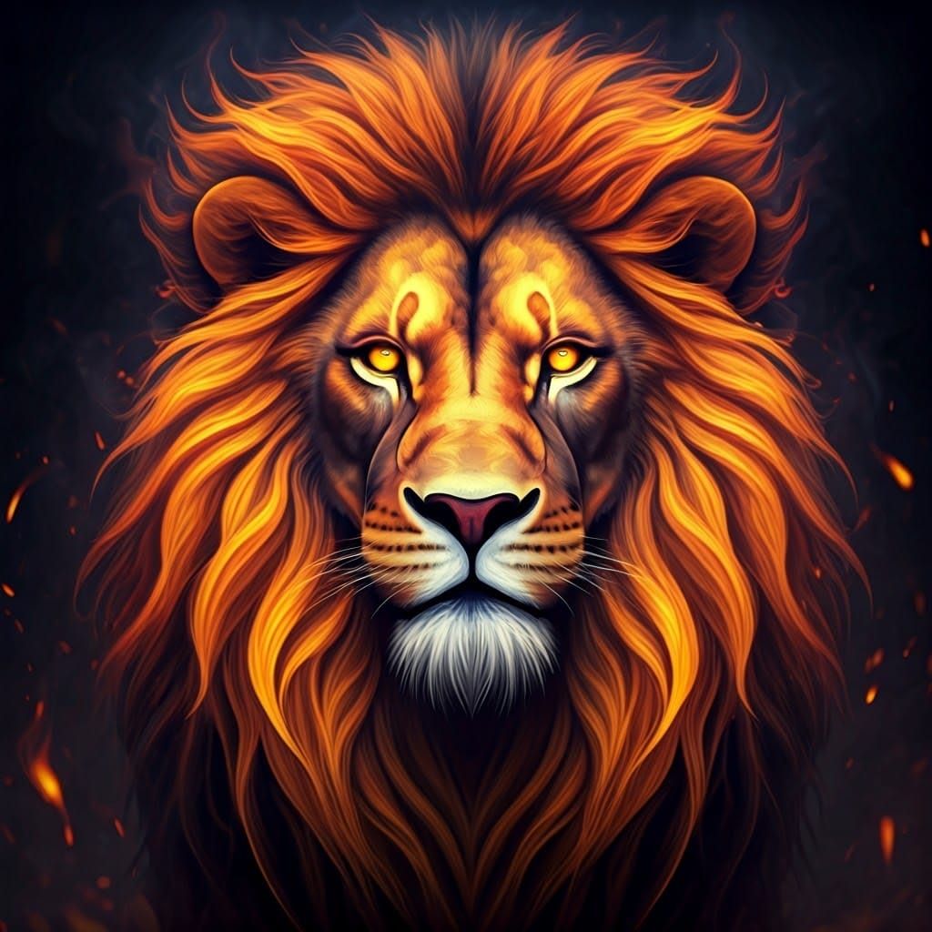 Flaming Lion: A Digital Oil Painting of Fire