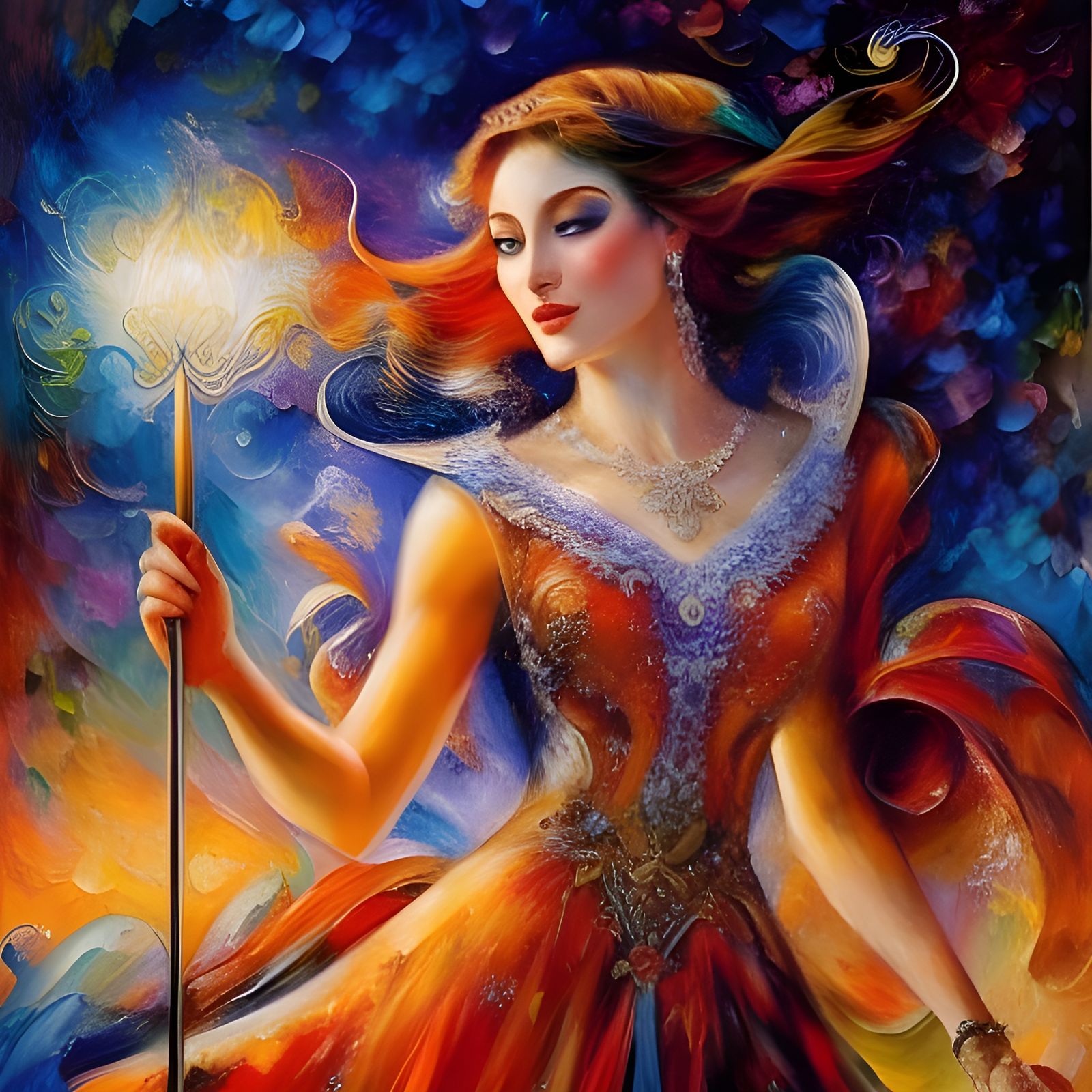 Colorful Impressionist Woman in Expressionist Oil Painting