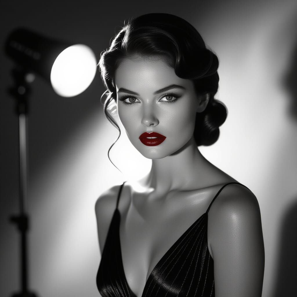 Dramatic Black and White Portrait of Woman in Studio