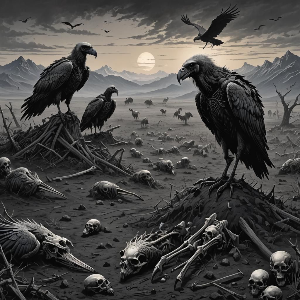 Shadow Giant in Desolate Wasteland: Gothic Horror Art