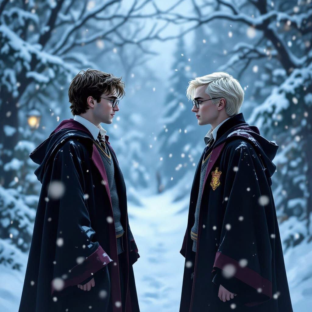 Harry Potter and Draco Malfoy in Snowy Forest
