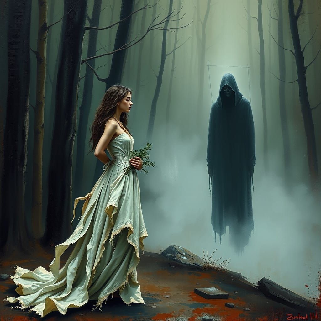 Maiden's Desperate Gaze into the Shadows of Mortality