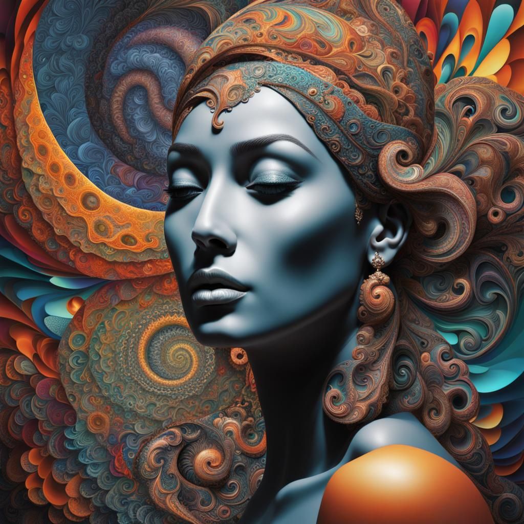 Surreal 3D Fractal Art: Woman in Cosmic Whirlpool