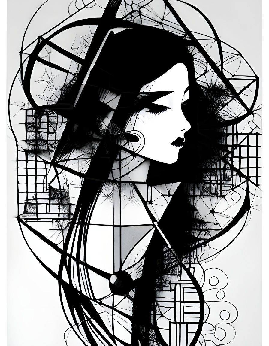 Minimalist Ink Fusion: Woman in Park