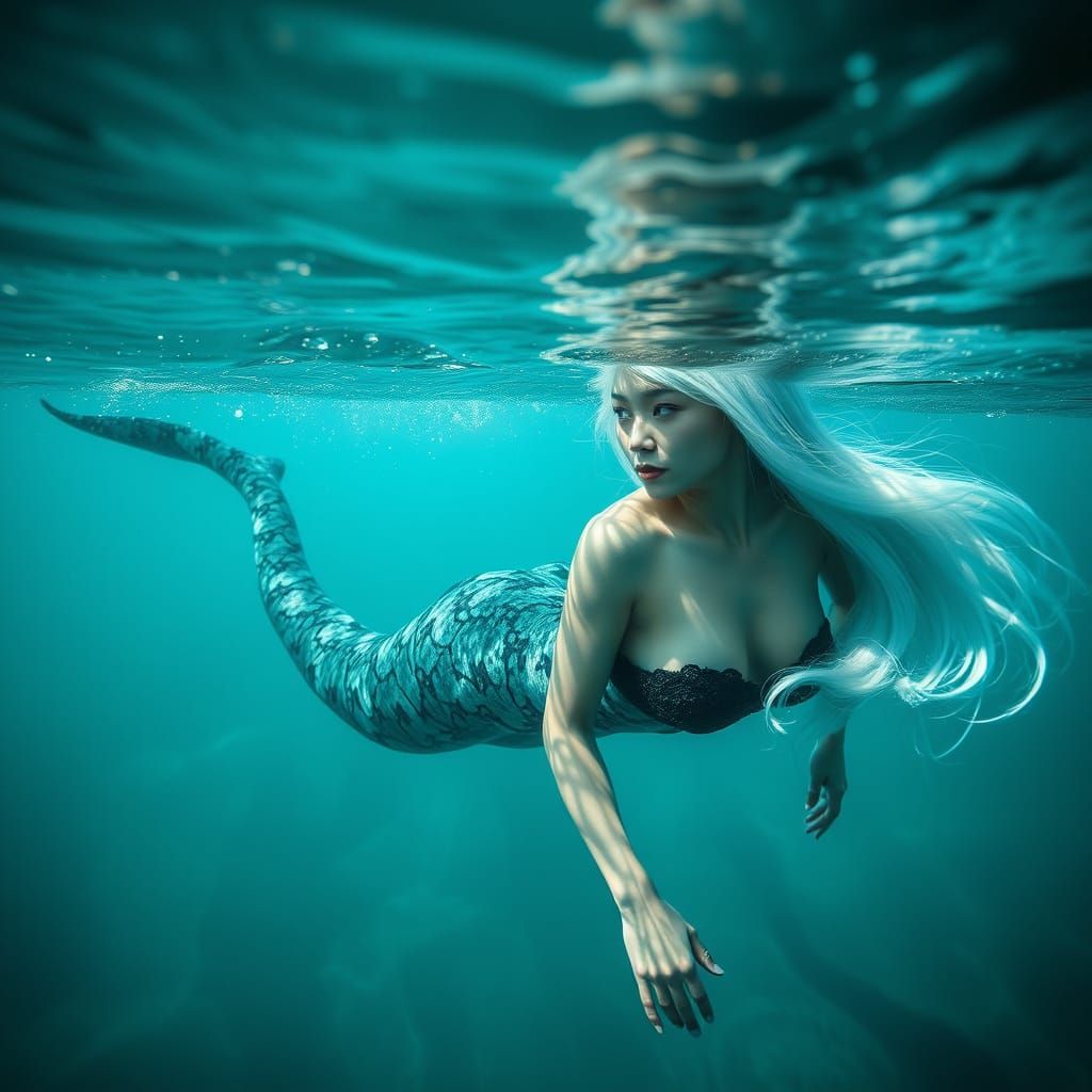 Mystical Chinese Mermaid Swims in Turquoise Waters