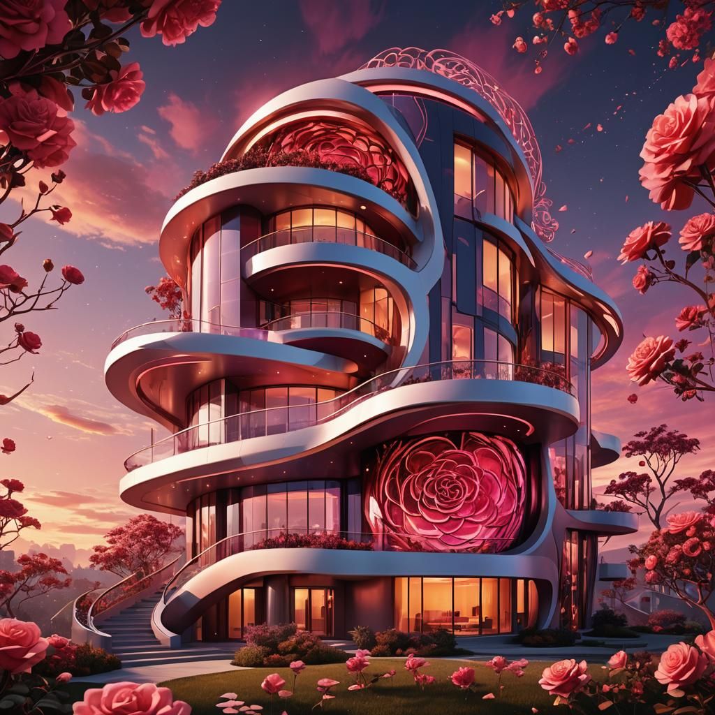 Futuristic Rose Home in Sci-Fi Concept Art Style