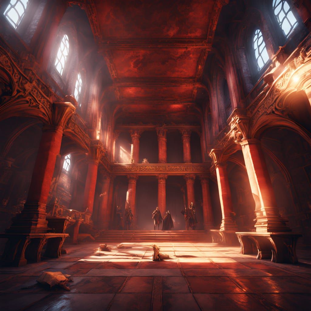 Medieval Castle Hall in Warm, Flickering Torchlight